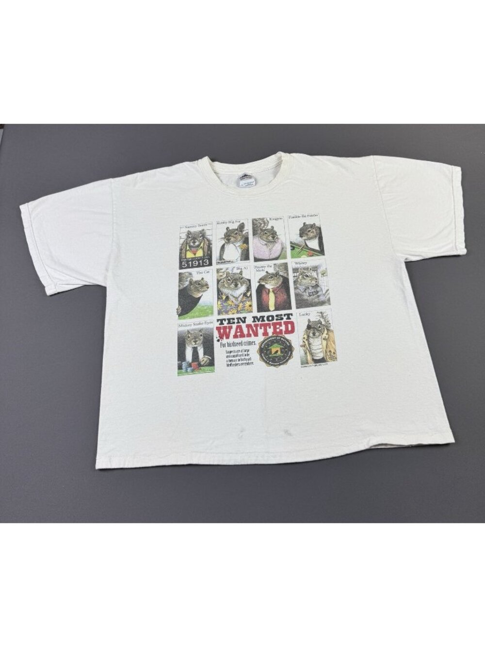 Rare Vintage Y2K Sun Earth Moon Ten Most Wanted Squirrel Animal Art Fun Joke Tee